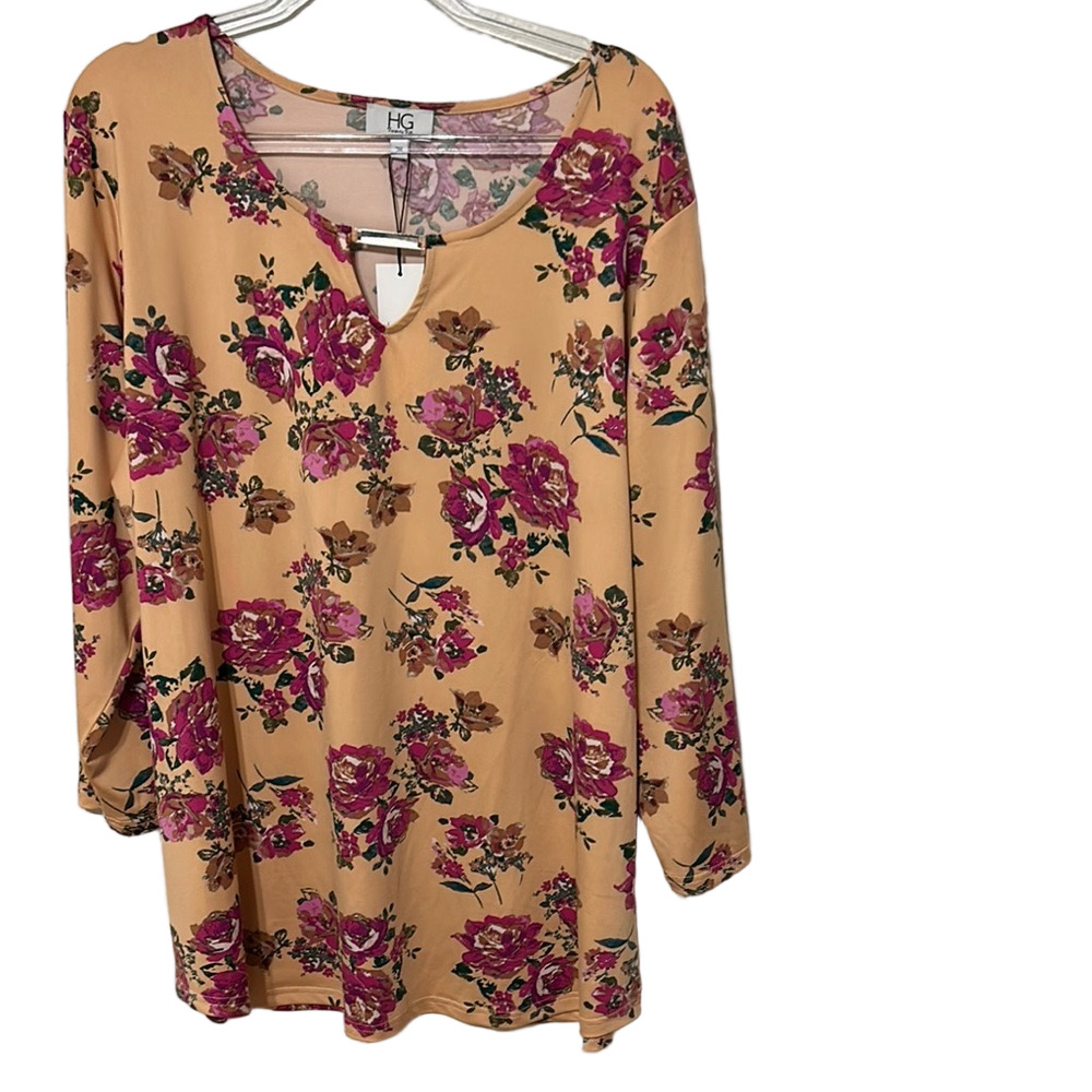 🪞HG twenty six Floral Print Women's Top - Pink and Tan size 3X NWT